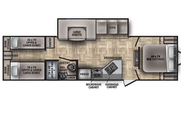 Premium RV rental floor plan at Adventure Bound Southwoods