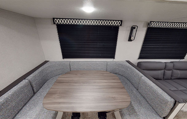 Premium RV rental dining table at Adventure Bound Southwoods